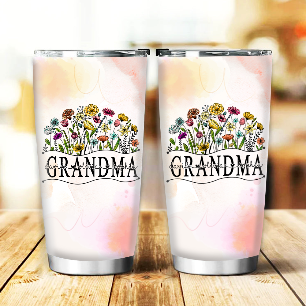 Personalized Water Cups, Custom For Flower Grandma And The Kids. Portable Water Cup With Lid