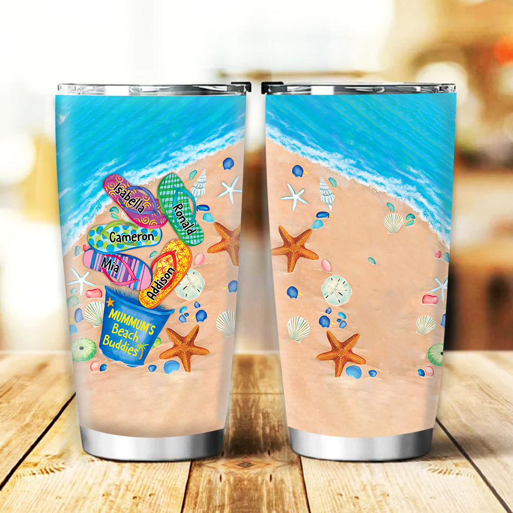 Personalized Water Cups, Custom Summer Grandma And The Kids. Portable Water Cup With Lid