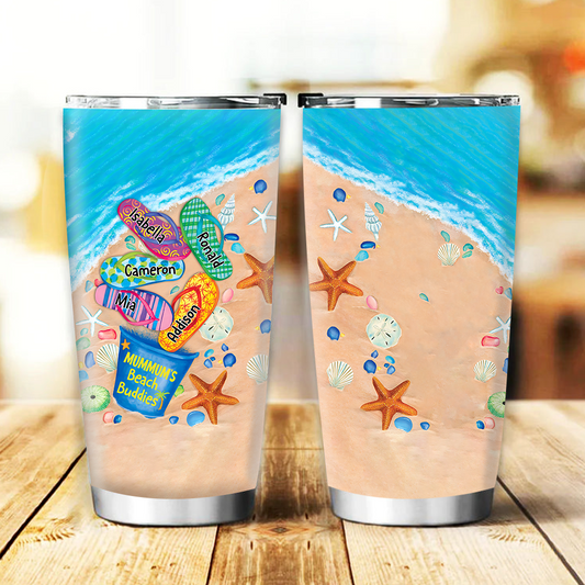 Personalized Water Cups, Custom Summer Grandma And The Kids. Portable Water Cup With Lid