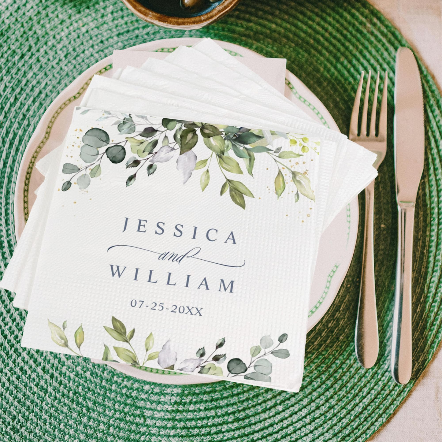 Personalized Wedding Cocktail Napkins, Dinner Napkins for Receptions, Monogrammed Elegant Wedding Paper with Custom Text, Weddings Decors