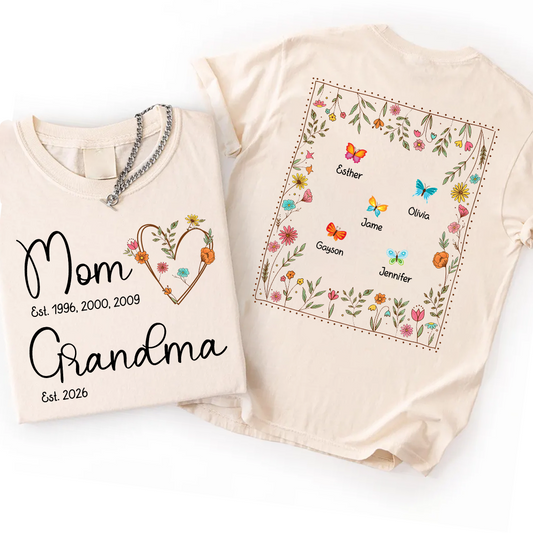 Personalized Wildflower Mom Grandma Est Grandkids T-shirt