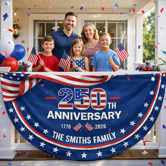 Personalized 250th Anniversary Bunting Flag, USA 250th 4th of July Patriotic Gift for Family, Porch, Fence, Garden, Outdoor