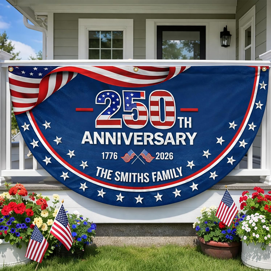 Personalized 250th Anniversary Bunting Flag, USA 250th 4th of July Patriotic Gift for Family, Porch, Fence, Garden, Outdoor