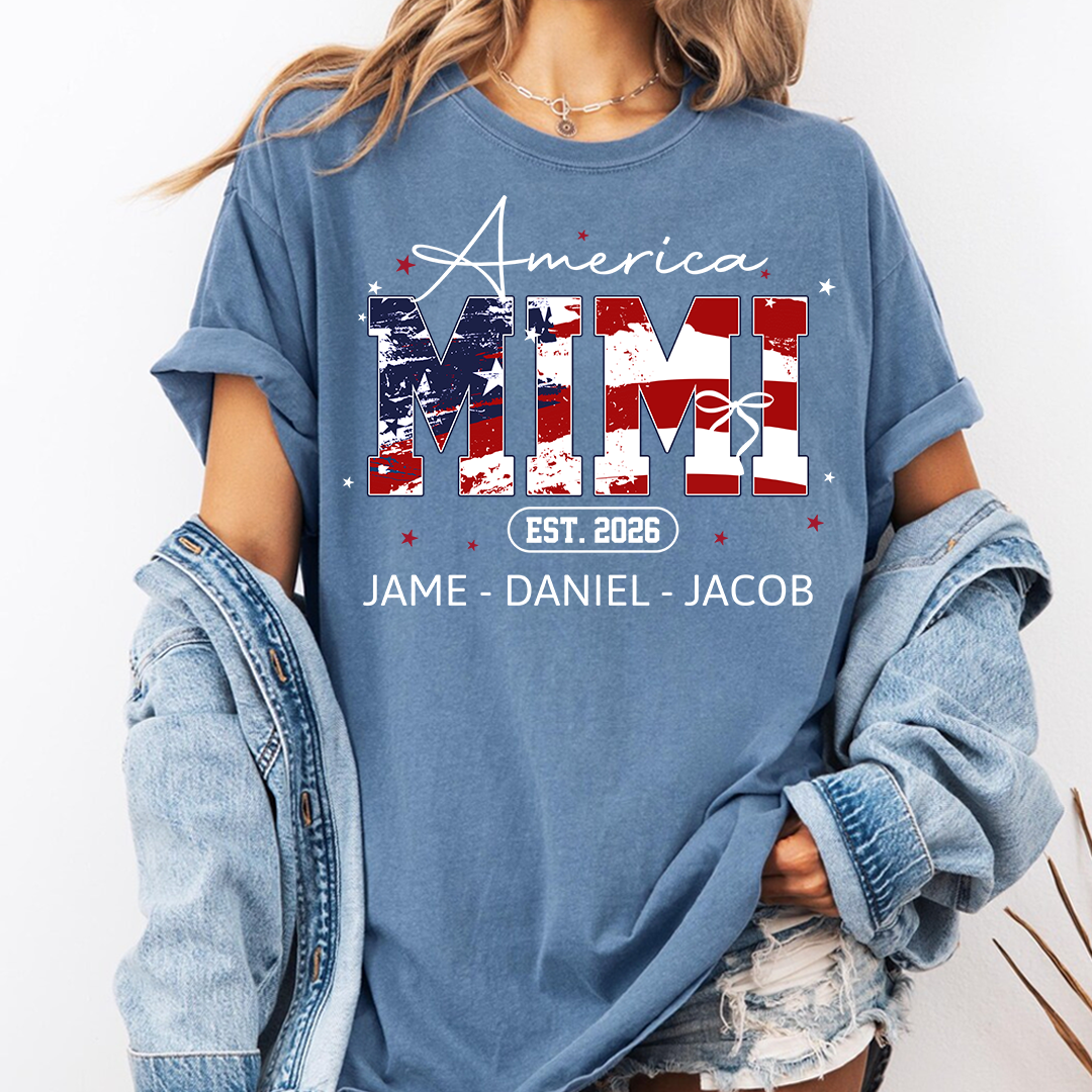 Personalized America Nana and Grandkids, America 1776, 250 Years of Freedom Comfort Colors® T-shirt