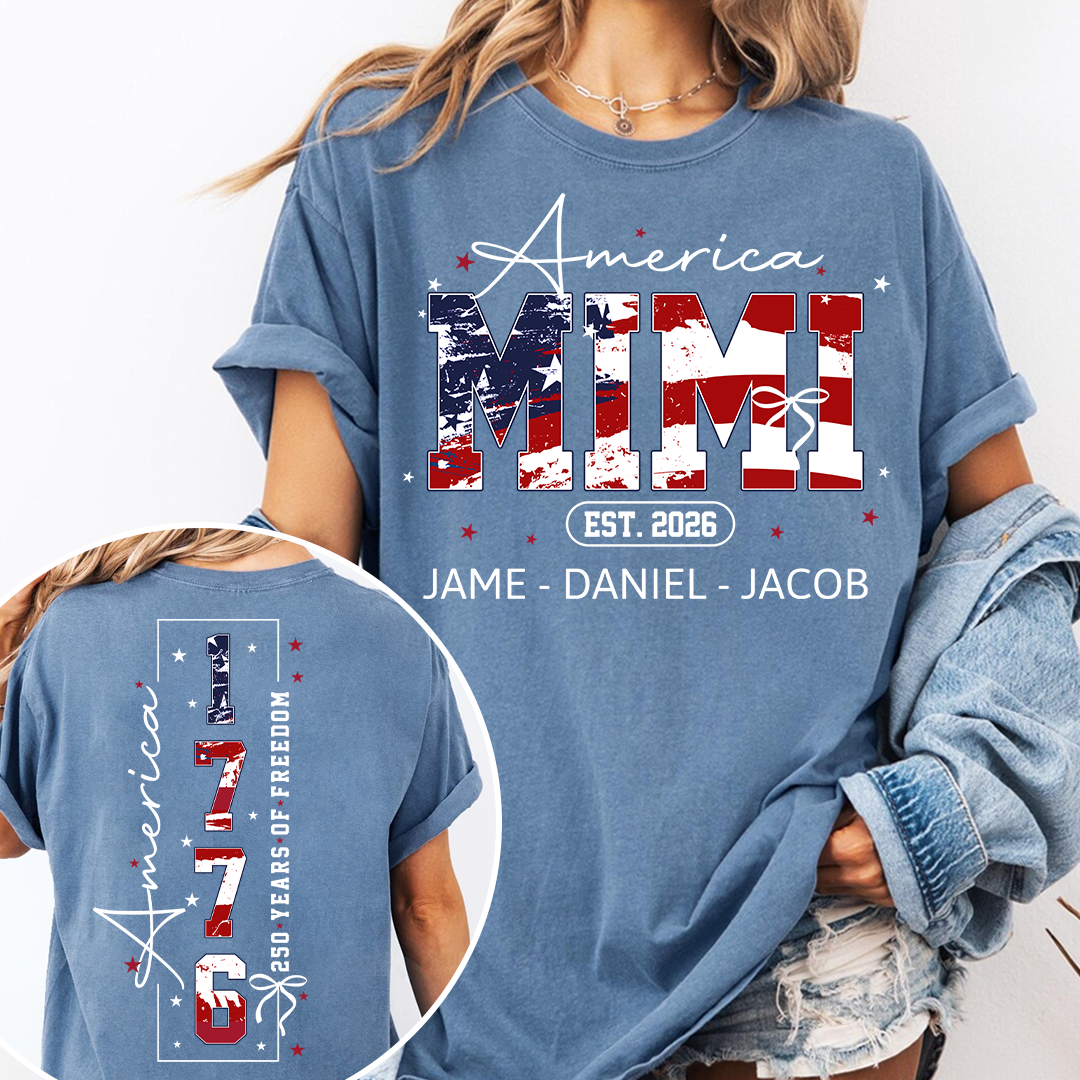Personalized America Nana and Grandkids, America 1776, 250 Years of Freedom Comfort Colors® T-shirt