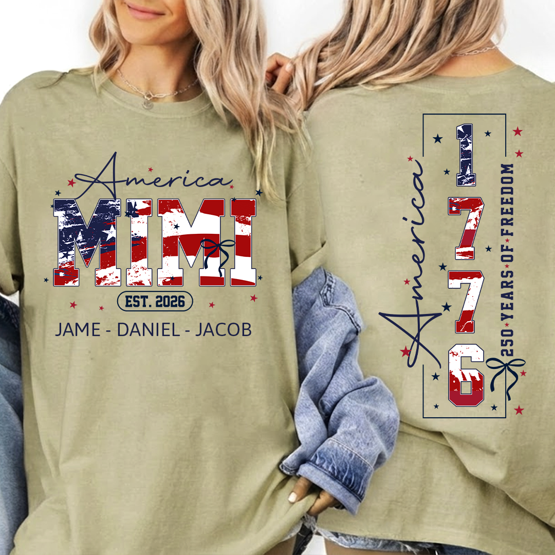 Personalized America Nana and Grandkids, America 1776, 250 Years of Freedom Comfort Colors® T-shirt