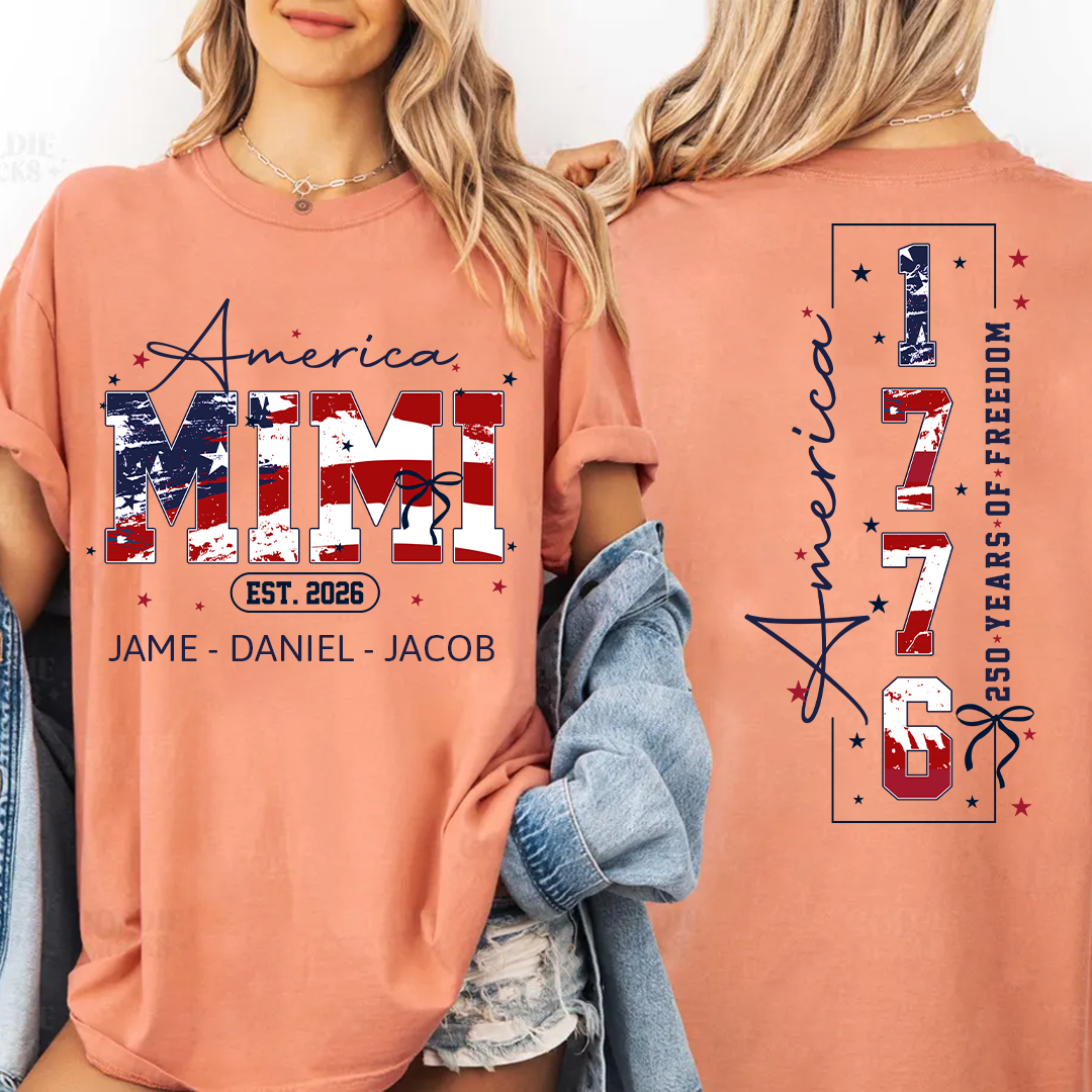 Personalized America Nana and Grandkids, America 1776, 250 Years of Freedom Comfort Colors® T-shirt