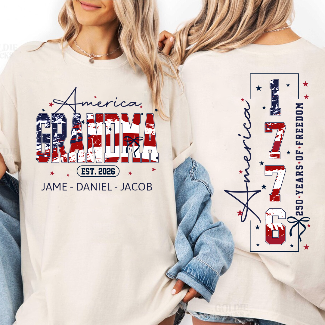 Personalized America Nana and Grandkids, America 1776, 250 Years of Freedom Comfort Colors® T-shirt