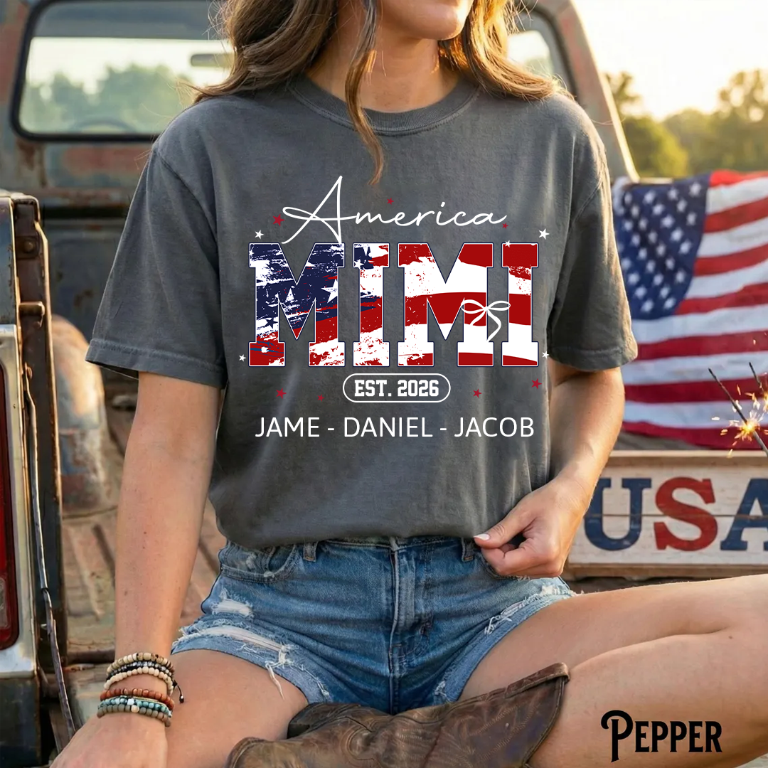 Personalized America Nana and Grandkids, America 1776, 250 Years of Freedom Comfort Colors® T-shirt