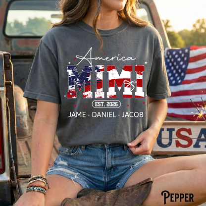 Personalized America Nana and Grandkids, America 1776, 250 Years of Freedom Comfort Colors® T-shirt