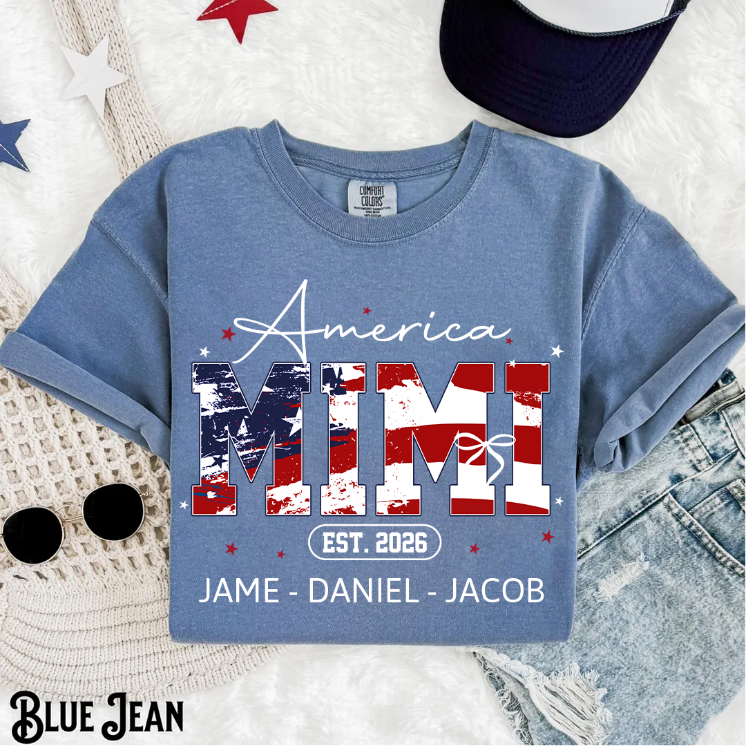 Personalized America Nana and Grandkids, America 1776, 250 Years of Freedom Comfort Colors® T-shirt