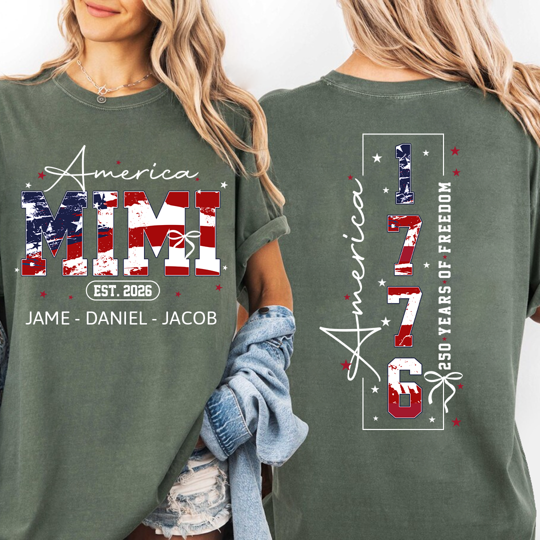 Personalized America Nana and Grandkids, America 1776, 250 Years of Freedom Comfort Colors® T-shirt