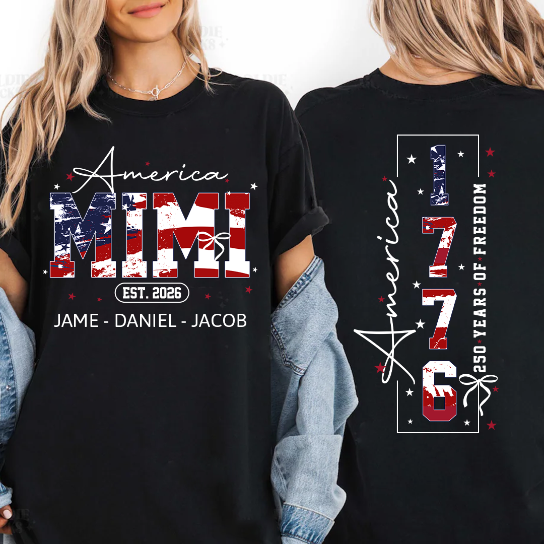 Personalized America Nana and Grandkids, America 1776, 250 Years of Freedom Comfort Colors® T-shirt
