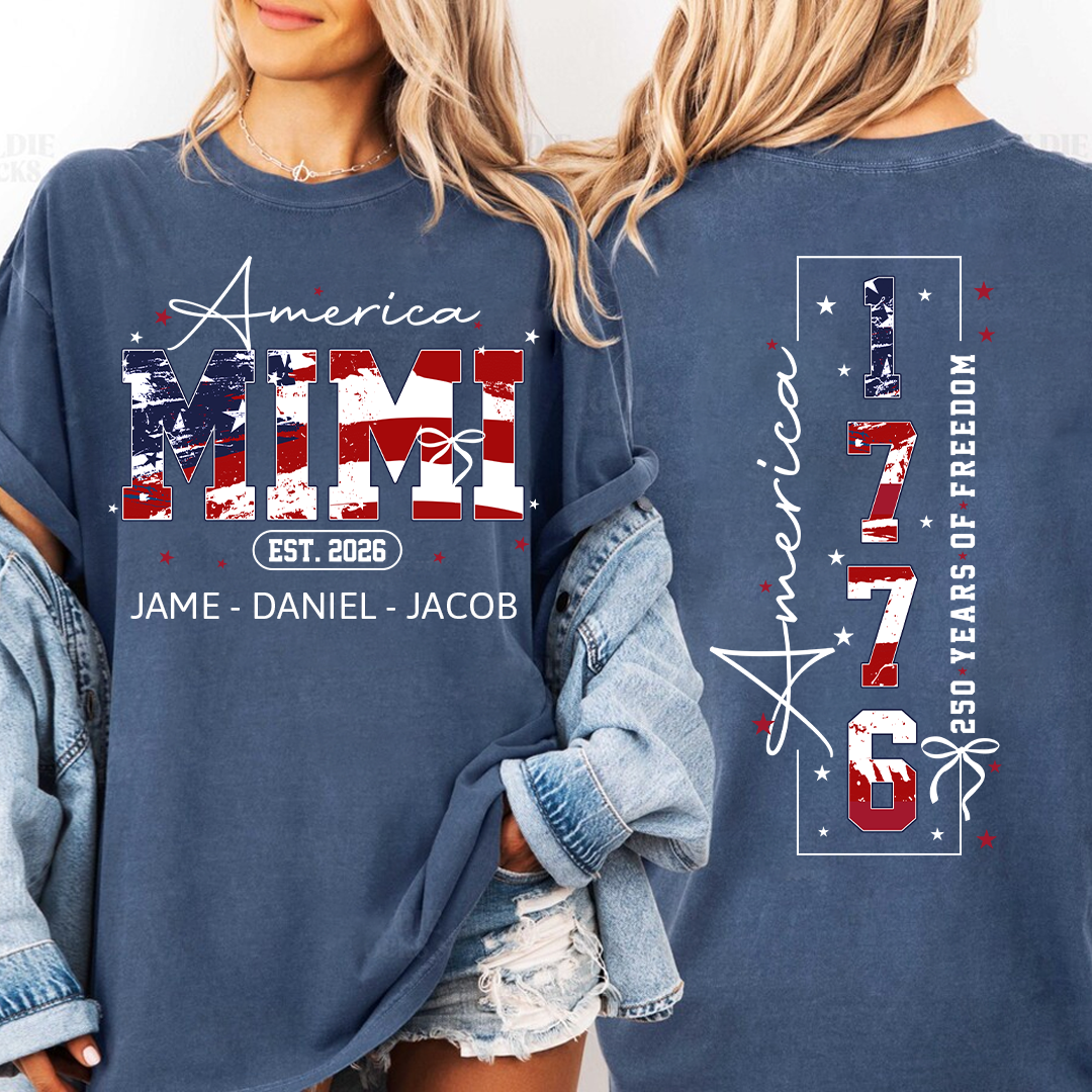 Personalized America Nana and Grandkids, America 1776, 250 Years of Freedom Comfort Colors® T-shirt
