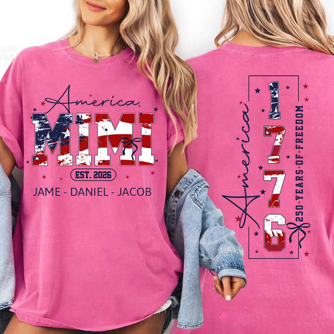 Personalized America Nana and Grandkids, America 1776, 250 Years of Freedom Comfort Colors® T-shirt