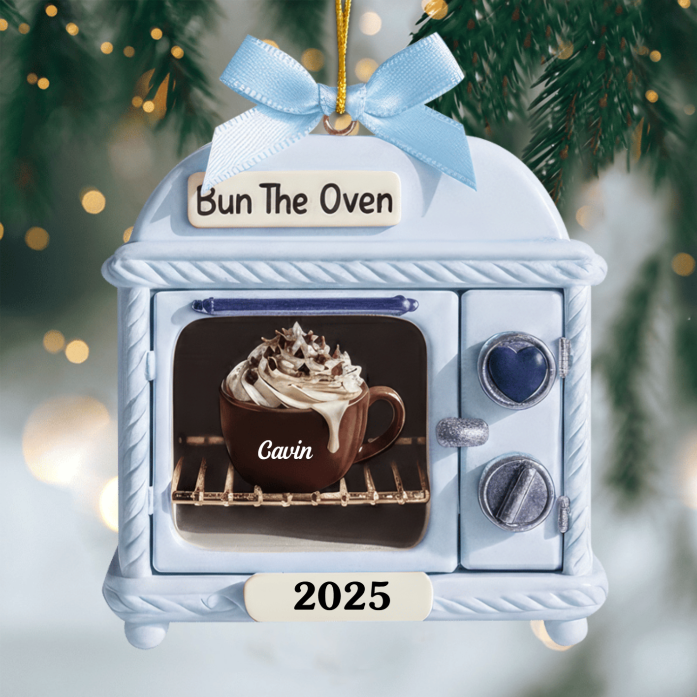 Personalized Bun In Oven Ornament – Custom Christmas Decoration, Heartwarming Pregnancy Reveal Gift Ornament