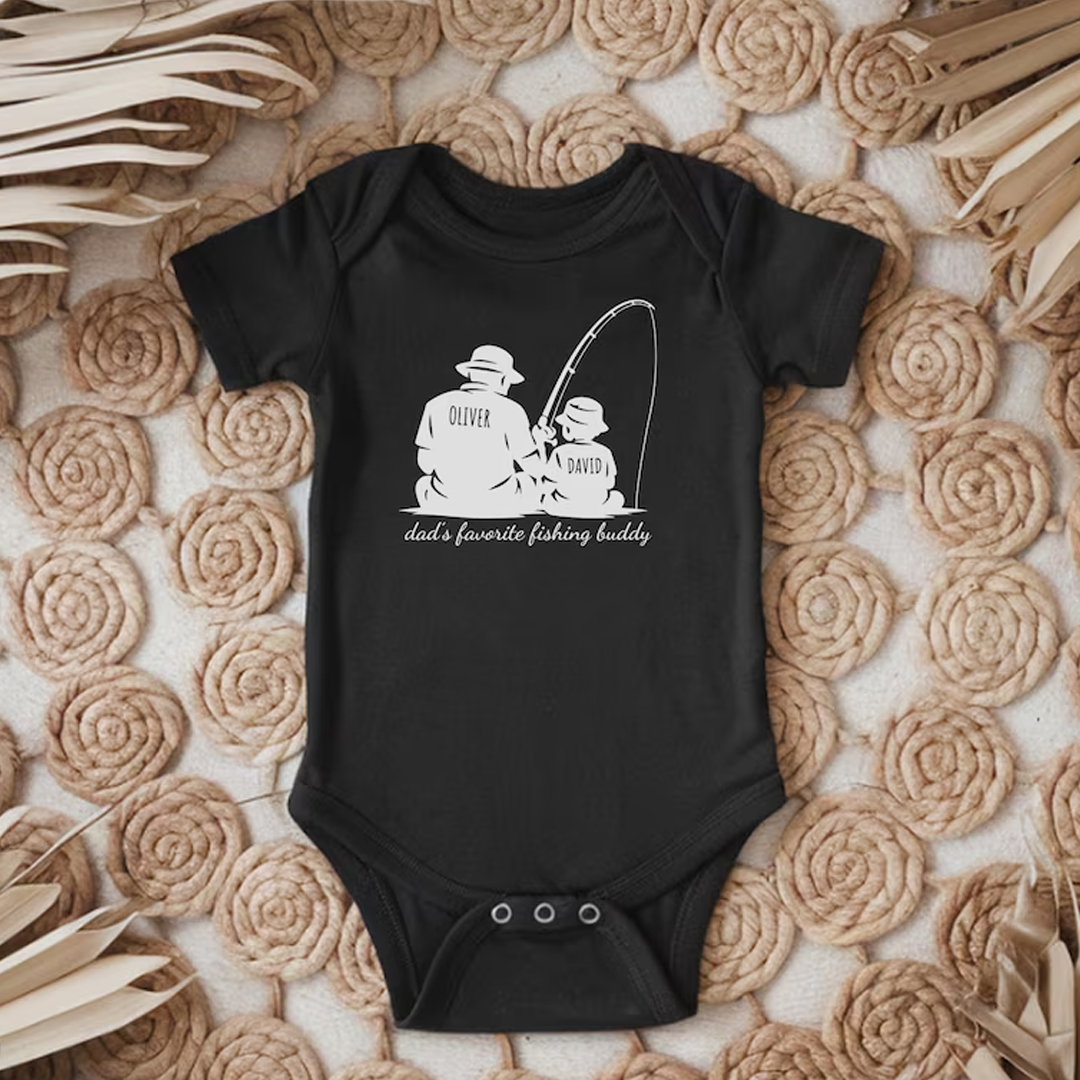 Personalized Dad Fishing Buddy Shirt, Father Son Matching Tee, Custom Names Dad and Kid Fishing Shirt, Fathers Day Gift
