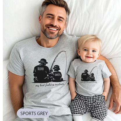 Personalized Dad Fishing Buddy Shirt, Father Son Matching Tee, Custom Names Dad and Kid Fishing Shirt, Fathers Day Gift