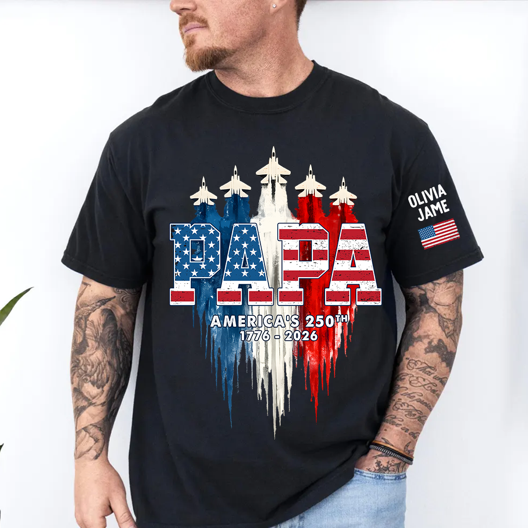 Personalized Dad Papa Grandpa American Flag Airplanes USA Fighter Jets, 1776 2026 Patriotic Jets, 4th Of July Military Aircraft, Memorial Day Gift