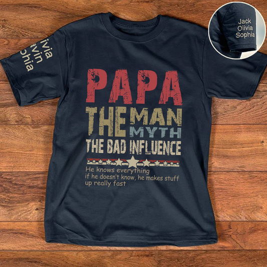 Personalized Dad Papa Grandpa and Grandkids, Papa Legend Influence T-Shirt