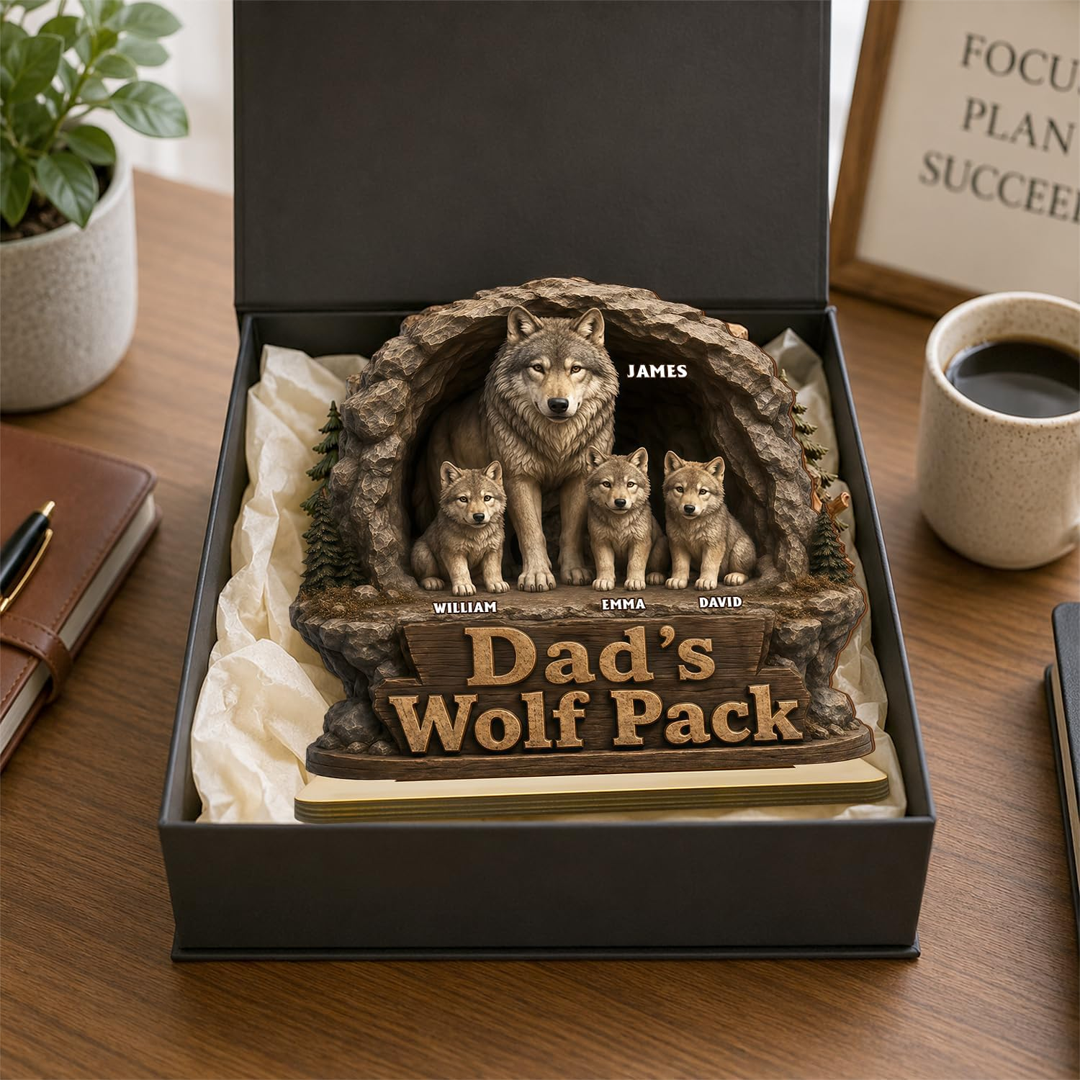 Personalized Papa's Daddy Wolf Pack Wooden Plaque, Customized Sign Decorations, Cool Father's Day Birthday Gifts