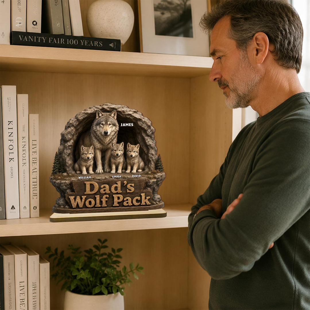 Personalized Papa's Daddy Wolf Pack Wooden Plaque, Customized Sign Decorations, Cool Father's Day Birthday Gifts