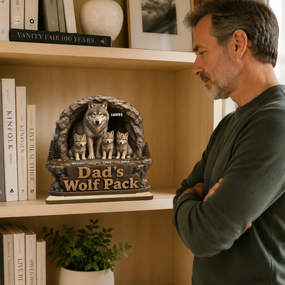 Personalized Dad Papa's Wolf Pack Wooden Plaque, Customized Sign Decorations, Cool Father's Day Birthday Gifts
