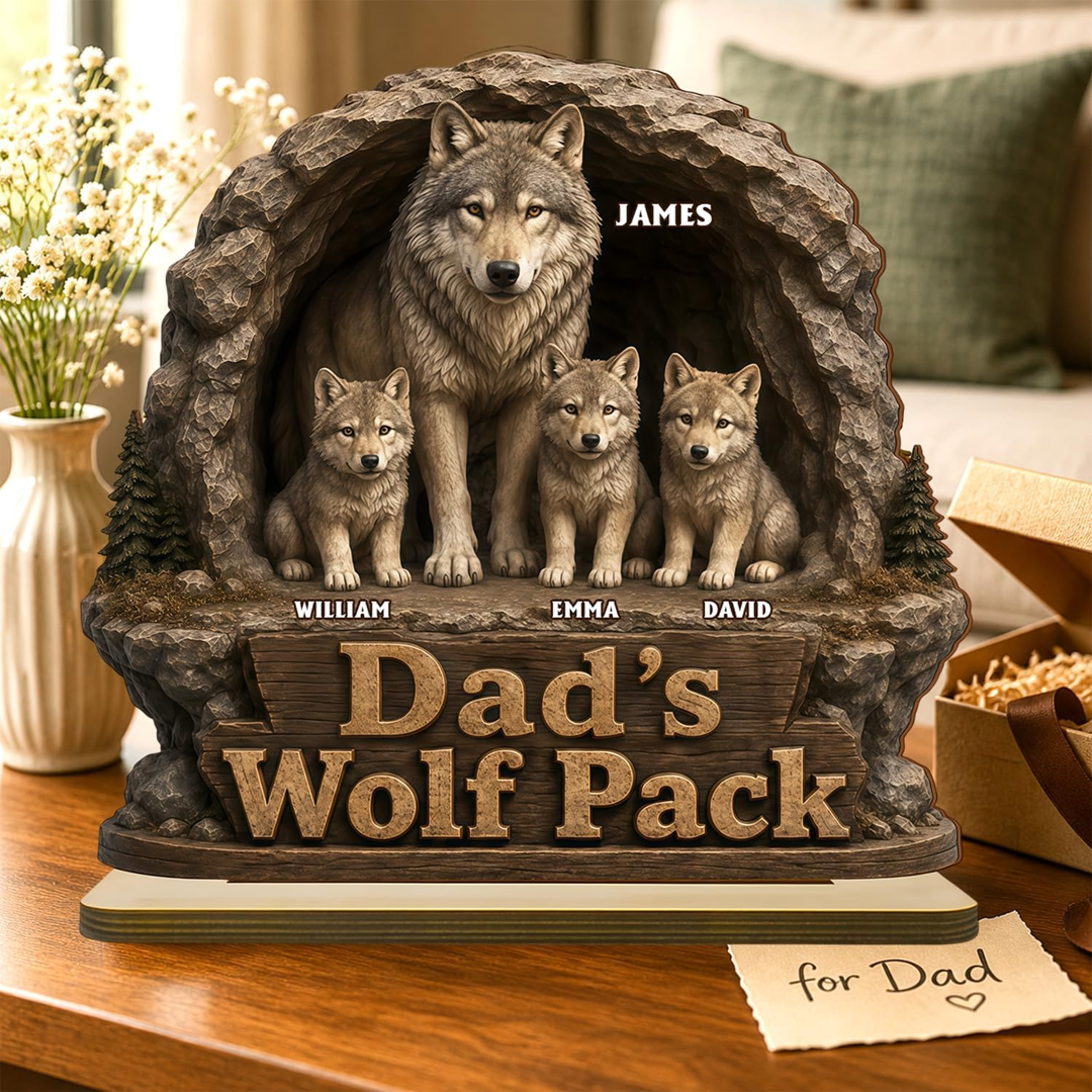 Personalized Dad Papa's Wolf Pack Wooden Plaque, Customized Sign Decorations, Cool Father's Day Birthday Gifts