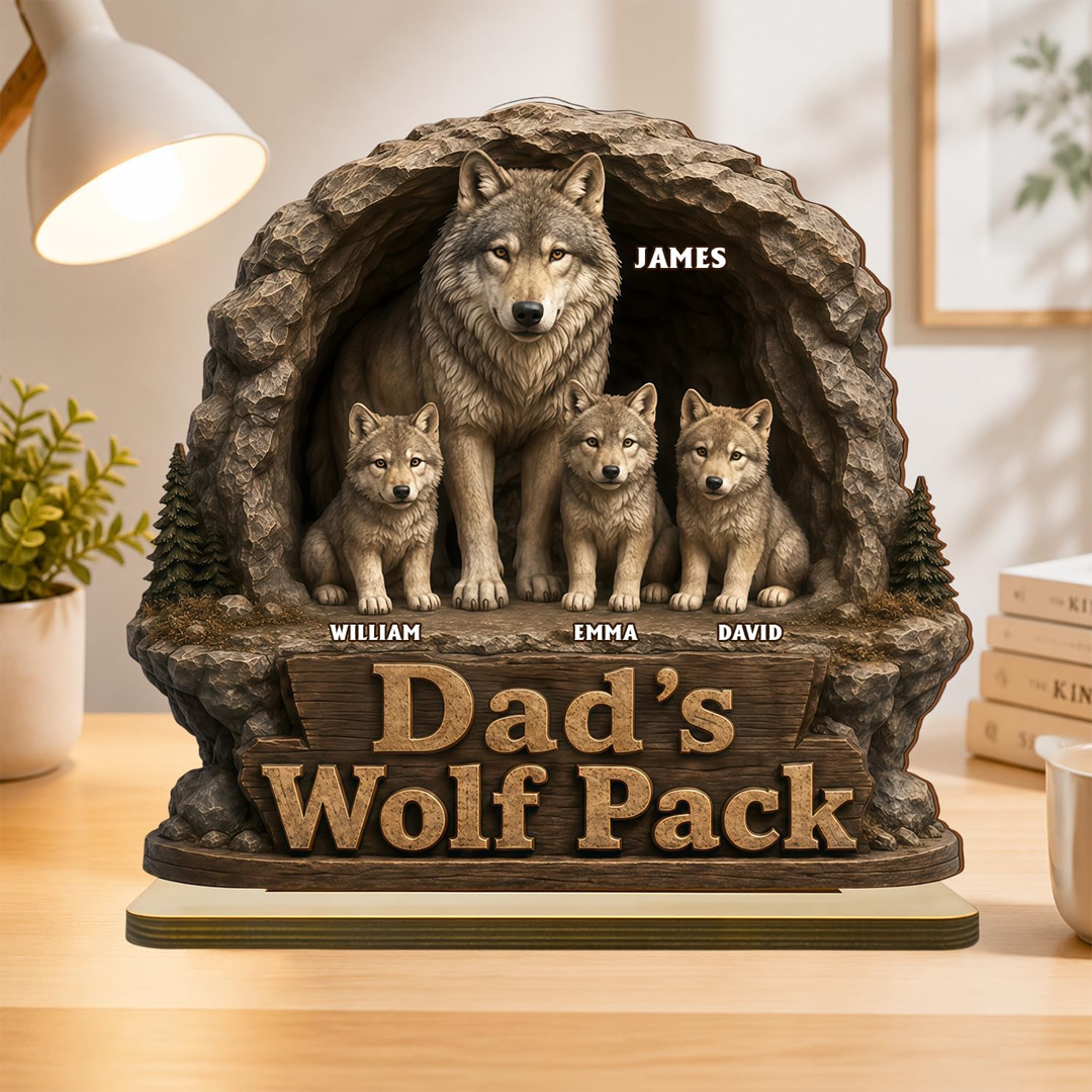 Personalized Dad Papa's Wolf Pack Wooden Plaque, Customized Sign Decorations, Cool Father's Day Birthday Gifts