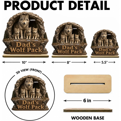 Personalized Papa's Daddy Wolf Pack Wooden Plaque, Customized Sign Decorations, Cool Father's Day Birthday Gifts