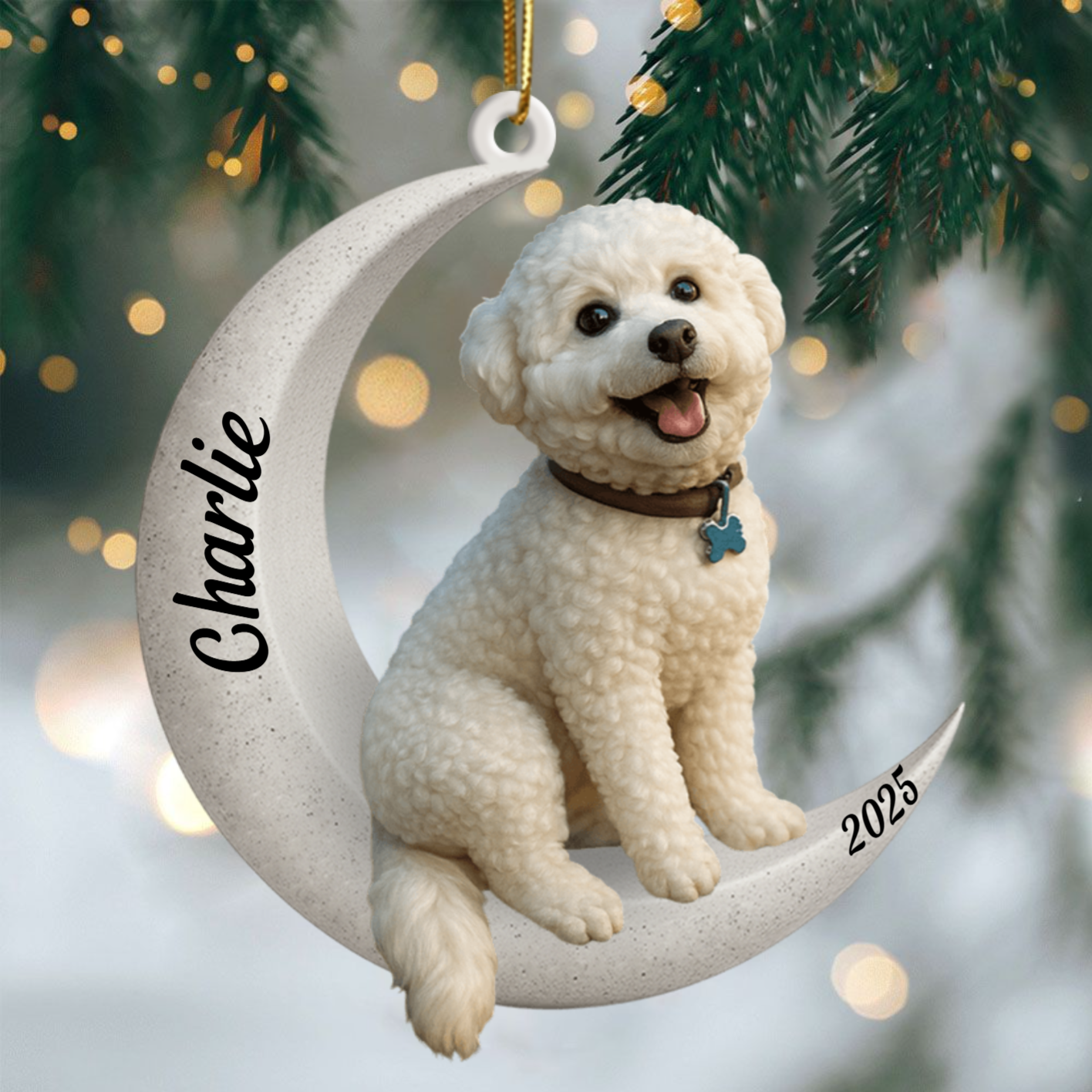 Personalized Dog On The Moon Ornament 2025, Custom Double-Sided Acrylic Decoration, Unique Christmas Gift For Dog Lovers Ornament