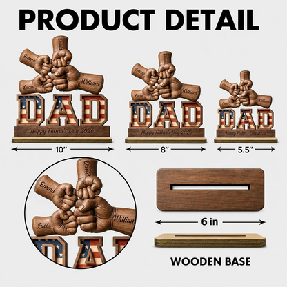 Personalized Fist Bump Dad and Kids Name Wooden Plaque, Custom Fathers Day Plaque for Dad Grandpa