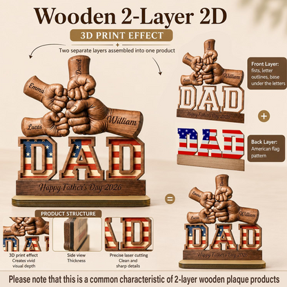 Personalized Fist Bump Dad and Kids Name Wooden Plaque, Custom Fathers Day Plaque for Dad Grandpa