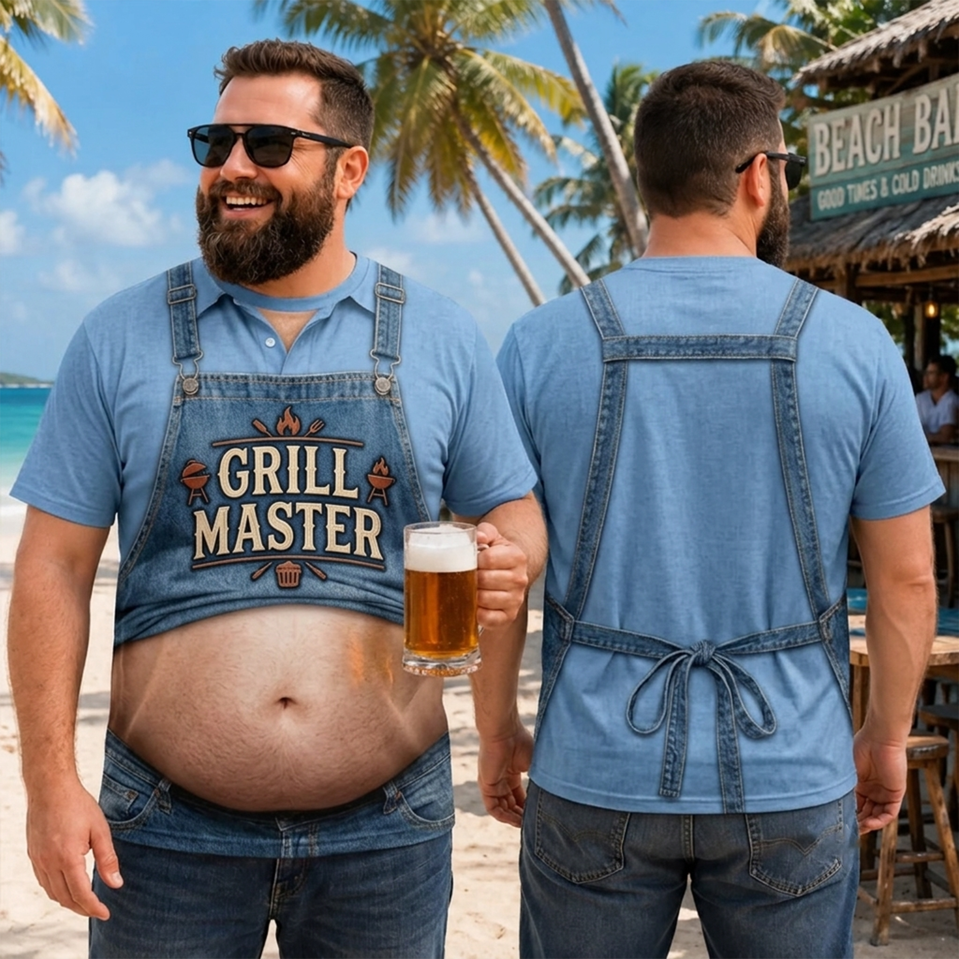 Personalized “Grill Master” 3D Shirt for Men - Funny Custom BBQ Apron Style Graphic Tee, Summer Beach & Party Outfit Gift