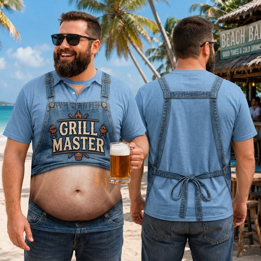 Personalized “Grill Master” 3D Shirt for Men - Funny Custom BBQ Apron Style Graphic Tee, Summer Beach & Party Outfit Gift