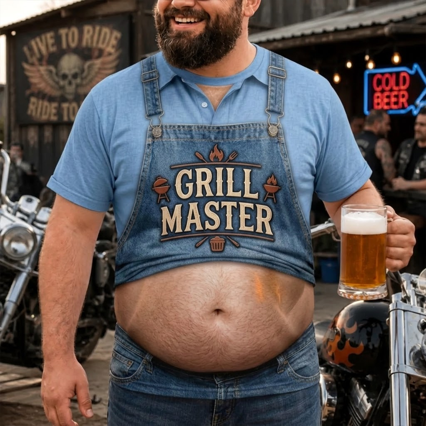 Personalized “Grill Master” 3D Shirt for Men - Funny Custom BBQ Apron Style Graphic Tee, Summer Beach & Party Outfit Gift