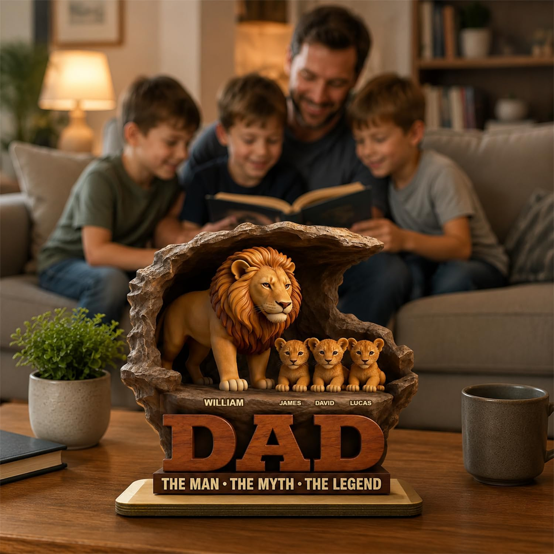 Personalized Lion Dad The Man The Myth The Legend Wooden Plaque, Custom Fathers Day Plaque for Dad Grandpa