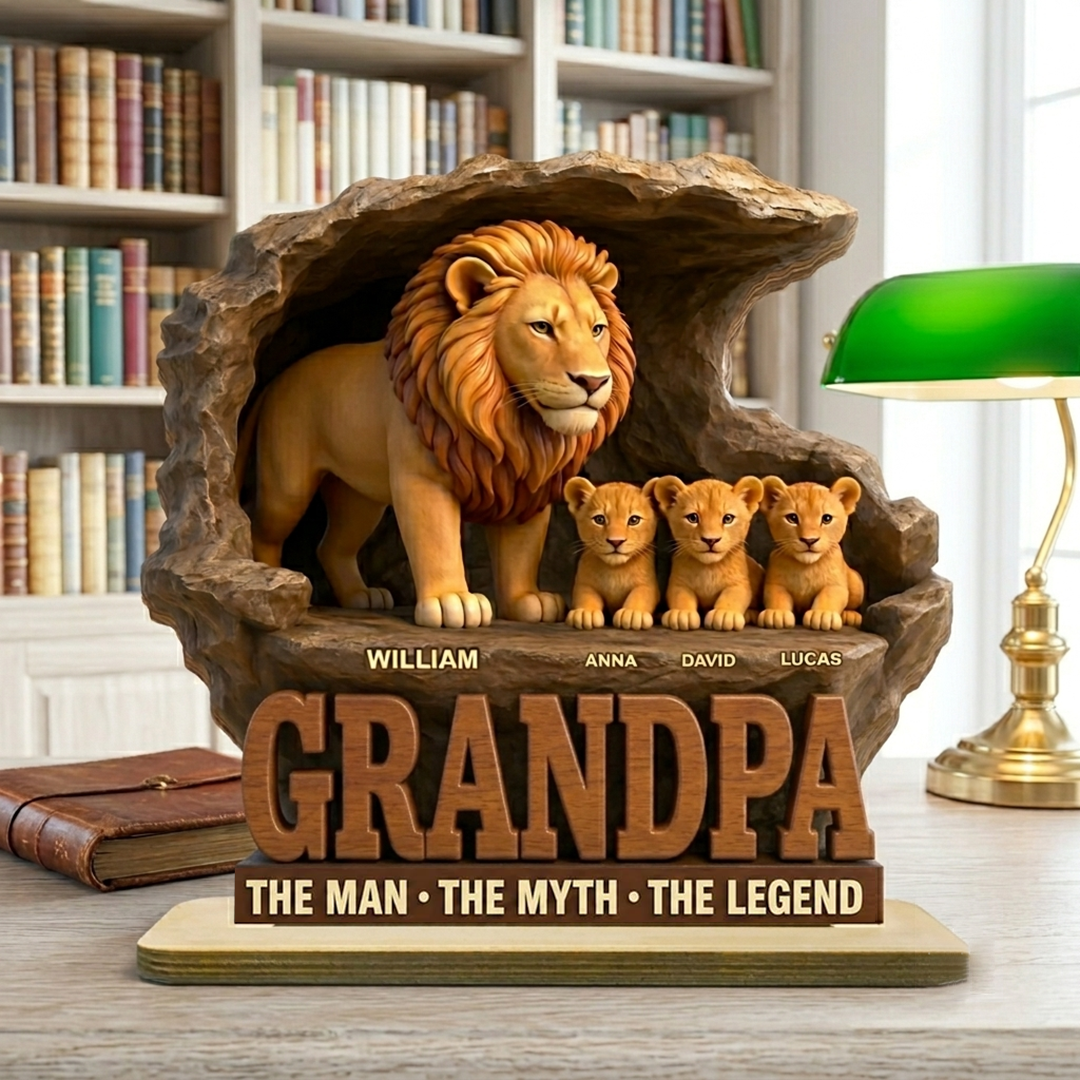 Personalized Lion Grandpa The Man The Myth The Legend Wooden Plaque, Custom Fathers Day Plaque for Dad Grandpa