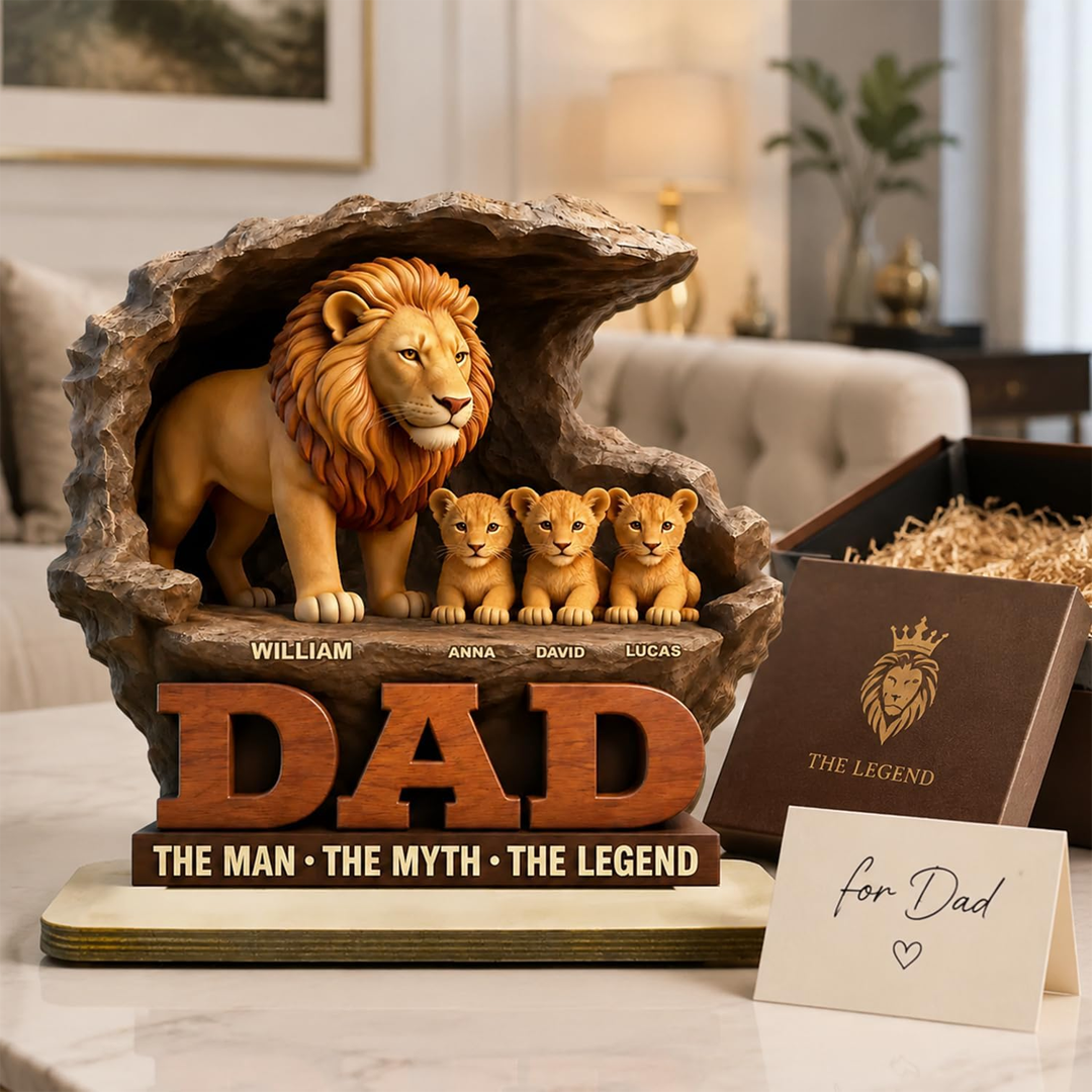 Personalized Lion Grandpa The Man The Myth The Legend Wooden Plaque, Custom Fathers Day Plaque for Dad Grandpa