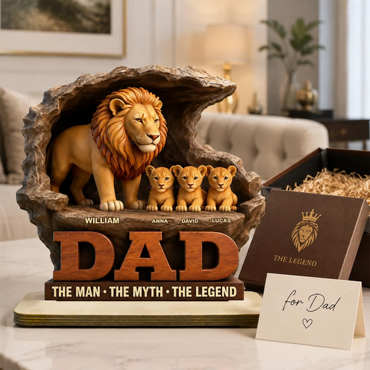 Personalized Lion Grandpa The Man The Myth The Legend Wooden Plaque, Custom Fathers Day Plaque for Dad Grandpa