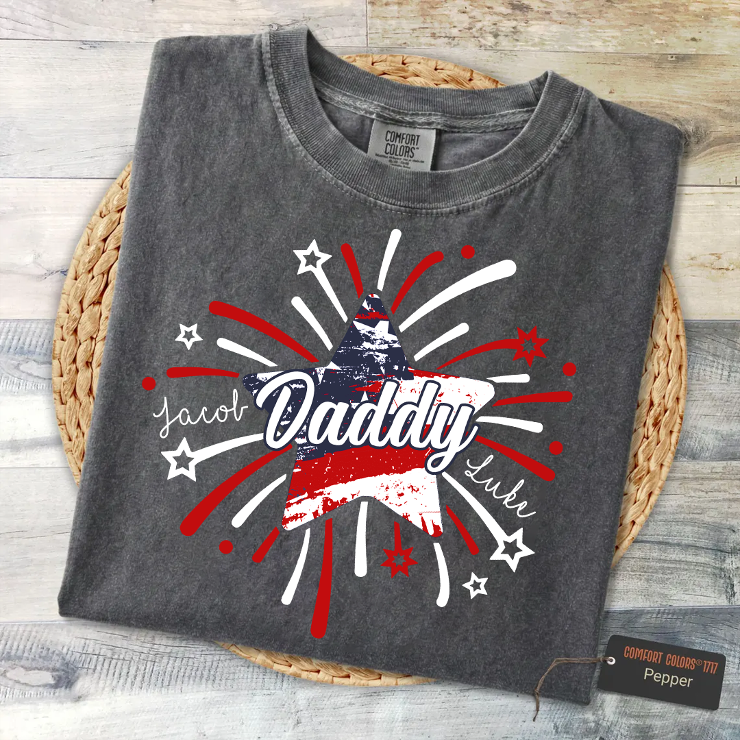 Personalized 4th of July Papa Shirt, Custom Grandpa And Grandkids Star Firework American Flag