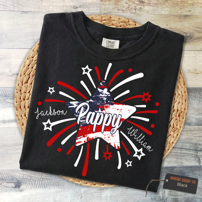 Personalized 4th of July Papa Shirt, Custom Grandpa And Grandkids Star Firework American Flag