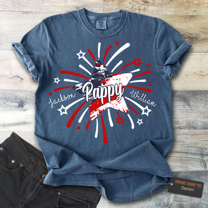 Personalized 4th of July Papa Shirt, Custom Grandpa And Grandkids Star Firework American Flag