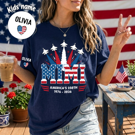Personalized Mimi Nana Grandma American And Grandkids Flag Airplanes USA Fighter Jets, 1776 - 2026 Patriotic 4th Of July