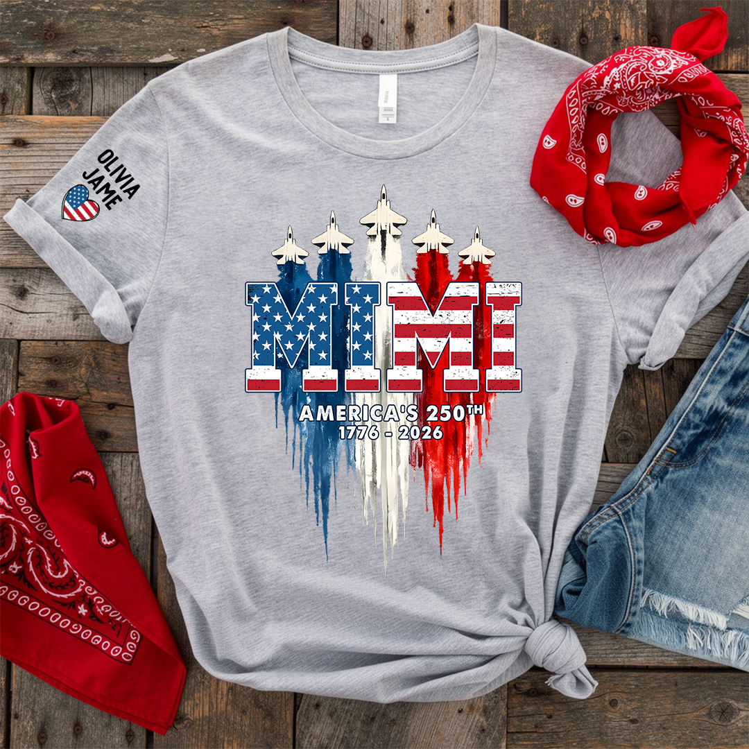 Personalized Mimi Nana Grandma And Grandkids American Flag Airplanes, 1776-2026 Patriotic Jets, 4th Of July Gift T-shirt
