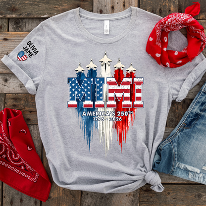 Personalized Mimi Nana Grandma And Grandkids American Flag Airplanes, 1776-2026 Patriotic Jets, 4th Of July Gift T-shirt