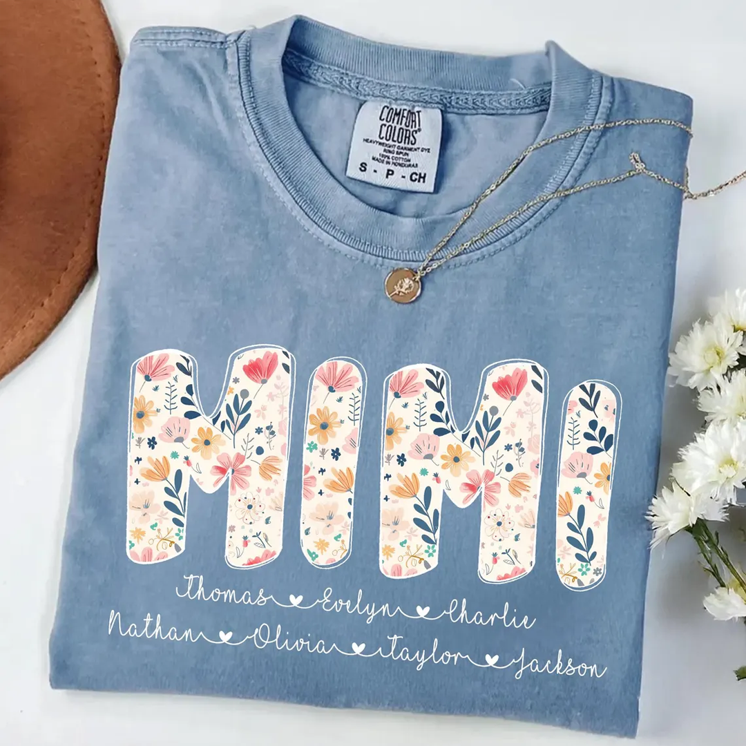 Personalized Mimi Shirt with Kids Names, Floral Mimi Comfort Colors® T-shirt