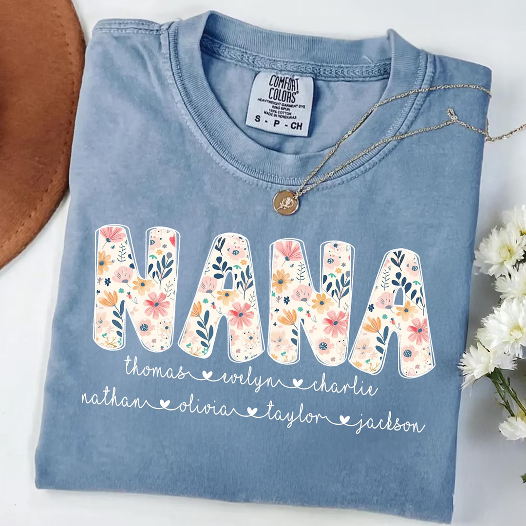 Personalized Mimi Shirt with Kids Names, Floral Mimi Comfort Colors® T-shirt