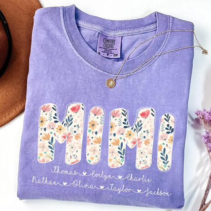 Personalized Mimi Shirt with Kids Names, Floral Mimi Comfort Colors® T-shirt