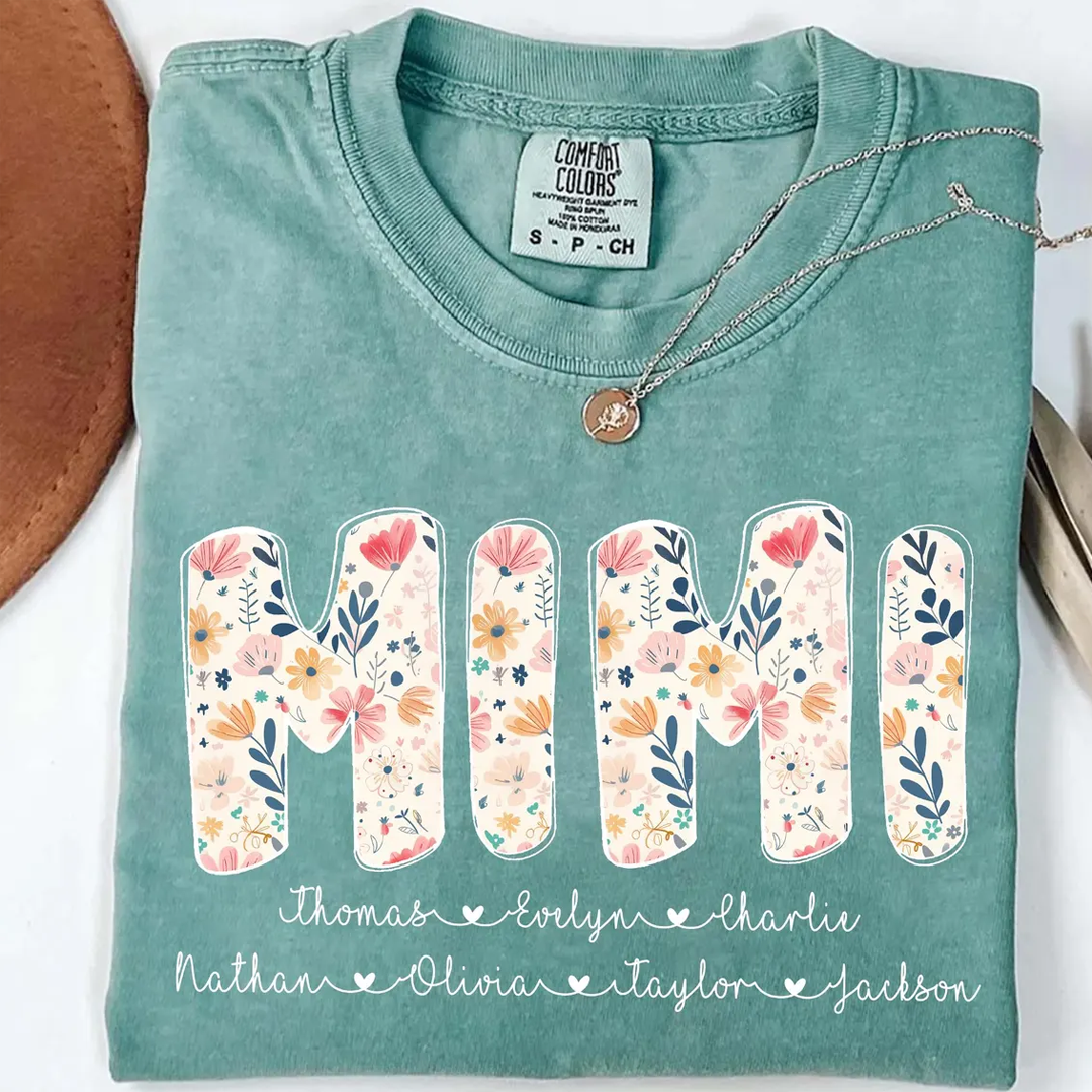 Personalized Mimi Shirt with Kids Names, Floral Mimi Comfort Colors® T-shirt